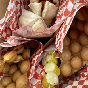 Egg waffle, Fish Shumai, and BBQ Pork Steam Bun.  All were delicious, can't wait to come back again for more.