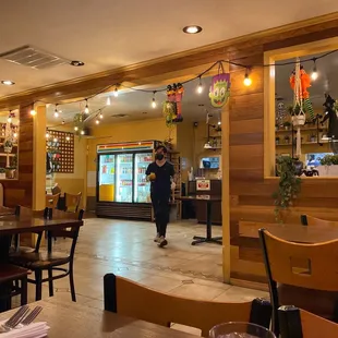 a woman in a restaurant