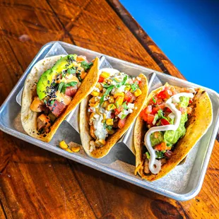 TACOS! Choose your shell: crispy corn tortillas, soft corn tortillas, flour tortillas or bibb lettuce