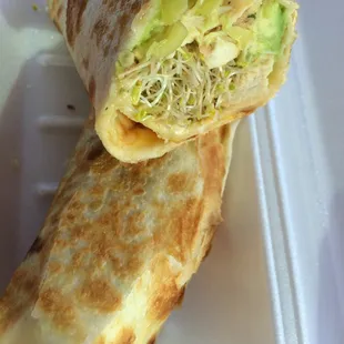 Grilled chicken wrap - chicken, avocado, sprouts, tomato and peppercini