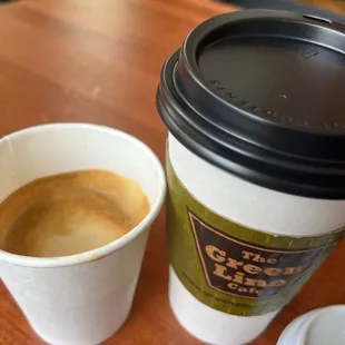 Cortado and a large drip coffee