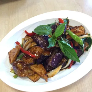F13. Stir-Fried Eggplant with Tofu & Fresh Basil