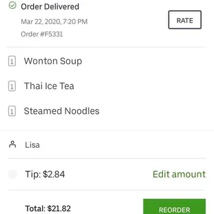 Proof of my order saying Green Lotus Vegan when ordering on UberEats.