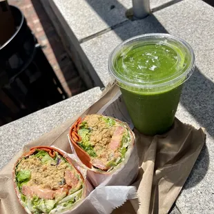 Vegan Tuna Wrap And Green Love Smoothie