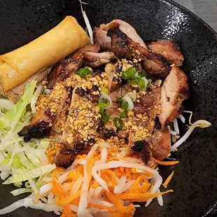 Grilled Chicken Rice Vermicelli Bowl with an egg roll