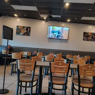 tables and chairs in a restaurant