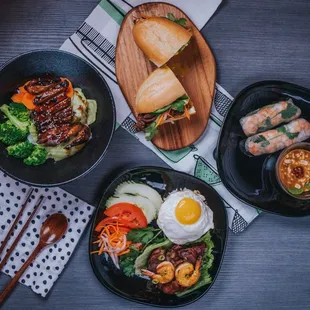 three plates of food