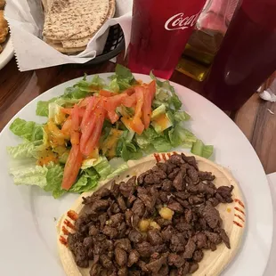 Hummus with Lamb (I chose salad as my side)