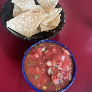 Fresh warm hand made chips and salsa.