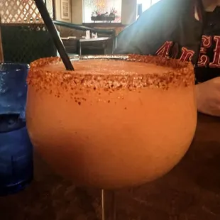 Blended strawberry margarita.