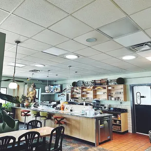 a kitchen and dining area