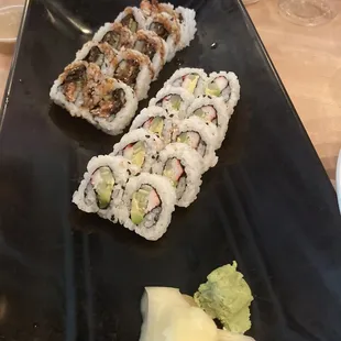 California roll and Eel roll with eel sauce