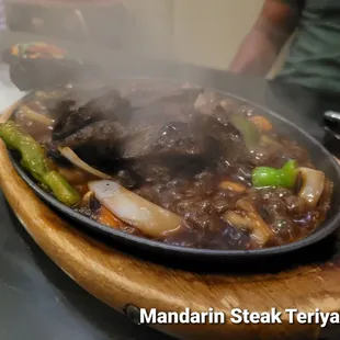 Mandarin Steak Teriyaki; served on a hot sizzling plate ($20)