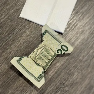 We left a $20 tip in the form of a bow tie :)