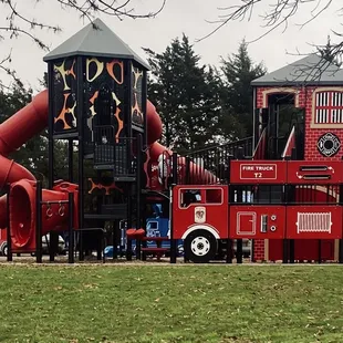 Green Park -- view of the larger of the playground structures (fire truck theme)