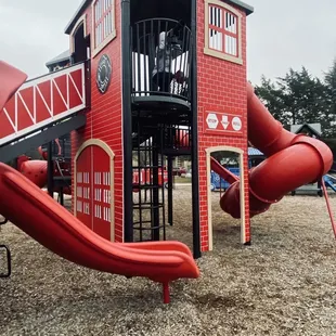 Green Park -- view of the larger of the playground structures (fire truck theme)