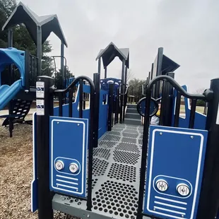 View into the "police car" on the smaller playground (police station theme)