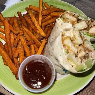 Caesar (grilled) Chicken wrap with Sweet Potatoe Fries