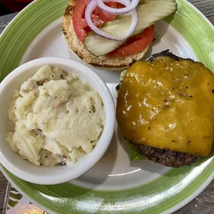 Parrot Burger with mashed potatoes
