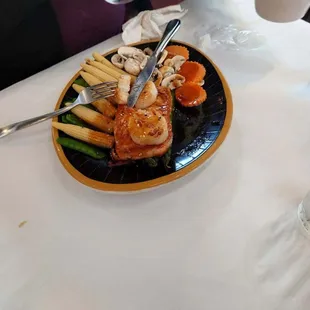 Salmon teriyaki with additional scallop