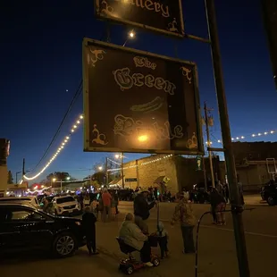 a busy street at night