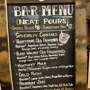 Some of the great drinks at the bar. FYI - As of summer 2022, Green River is now owned by same company that owns Bardstown Bourbon Company.