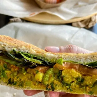 Close-up of Bombay panini filling