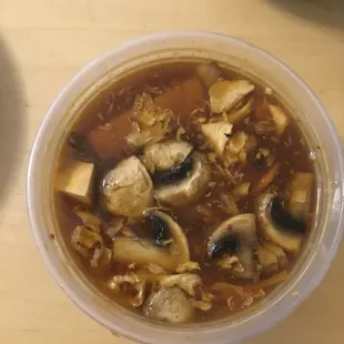 Hot n sour soup. Spicy with lots of tofu and mushroom. Not the best I&apos;ve had but still good enough to reorder.