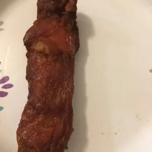 One of the chicken on a stick. Chicken is tender and has good taste.