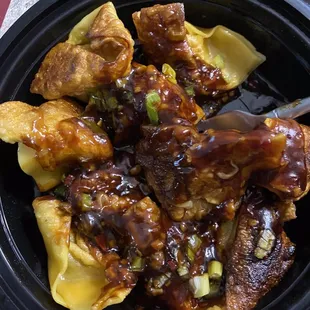 wonton and garlic sauce!  Just get it!