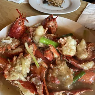 a plate of steamed lobsters