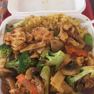 a take out container of food