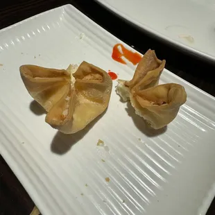 Crab Rangoons that were hard and not good. About a 1/4tsp filling in each.
