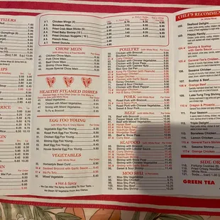 sushi and sashimi, menu