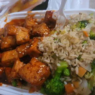 Fried rice and sesame tofu