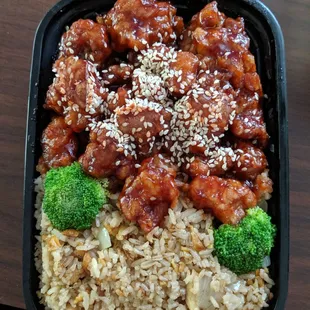 Sesame chicken to go, tons of food!