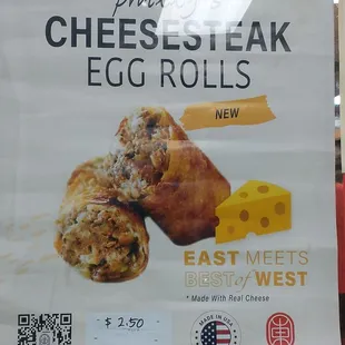 a sign for a cheese and egg roll shop
