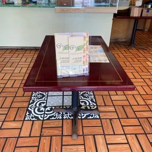 a table with a menu on it
