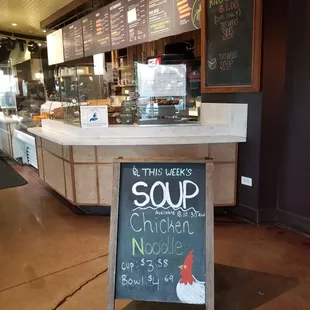 a sign for soup and chicken noodle