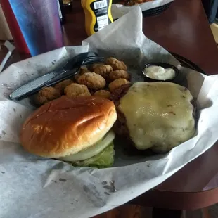 Steak burger and mushrooms