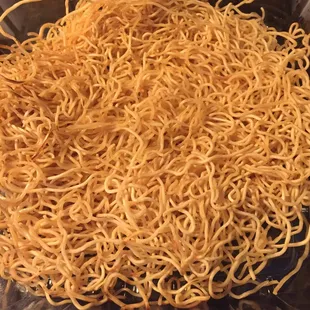 Crispy chow mein is packaged separately for take-out. It was still crispy upon arrival.