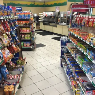 grocery aisles with food items