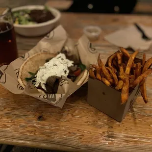 Gyro and Sweet Potato Fries.  Yumm!!