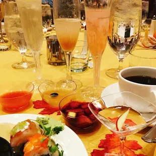 Strawberry Margarita, Rockys Peach, Red Sangria, Mei Fall Martini (below).  Elderflower Sparkler, Peach Bellini, Fresca Frizz.