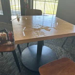 Dirty table behind us