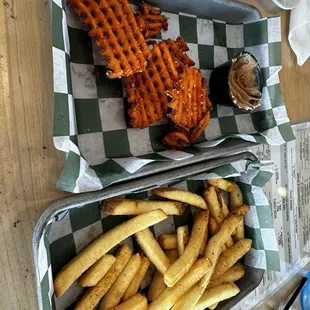 Sweet potato fries and regular fries as they arrived