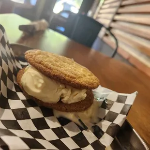 an ice cream sandwich in a basket