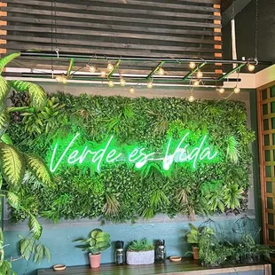 a neon sign in a restaurant