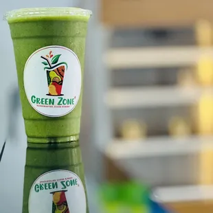 Green Protein Consist of Spinach, banana, almond butter, almond milk, agave. Healthy smoothie and dessert !