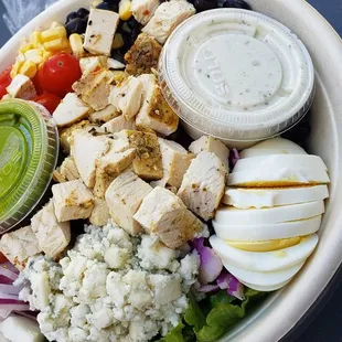 Orlando Cobb Salad with Pesto dressing (left) and Ranch dressing (right)